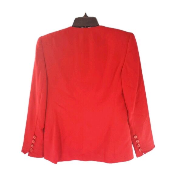 Womens Sz 2p Red Blazer 4 Button Close Pure Woolmark Vintage Lined Joes NY Read - Picture 6 of 16